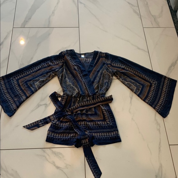 VENUS Blue Patterned Kimono Romper - Picture 3 of 3
